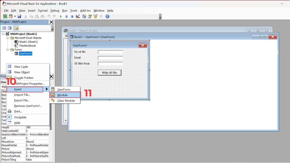 Cách nhập dữ liệu trong Excel bằng Form tự tạo từ VBA  Bước 3a