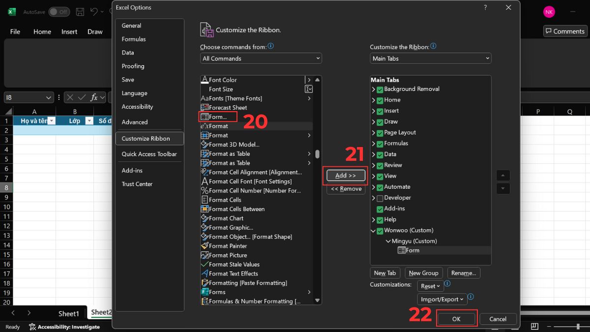 Cách nhập dữ liệu trong excel bằng form tự tạo: Chuẩn bị dữ liệu Bước 5