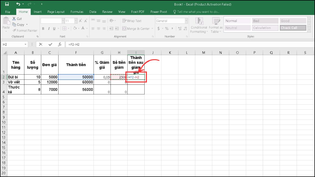 Cách tính thành tiền trong excel có giảm giá bước 3