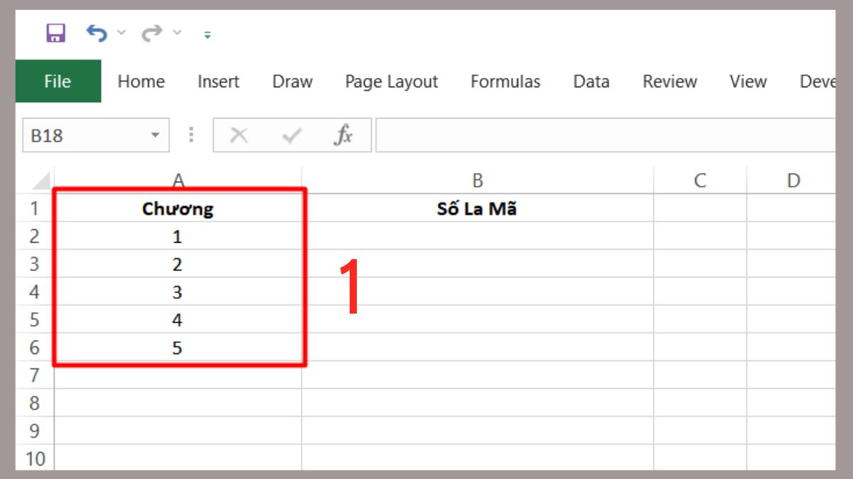 Ví dụ cách viết số La Mã trong Excel Bước 1