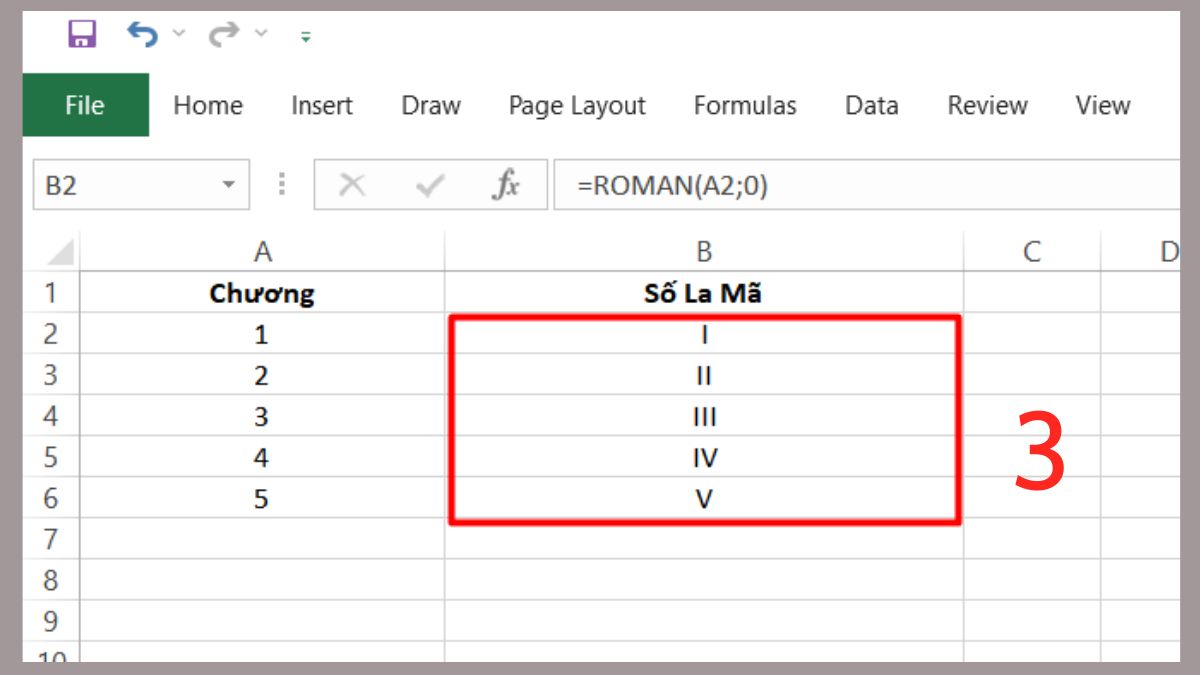 Ví dụ cách viết số La Mã trong Excel Bước 3