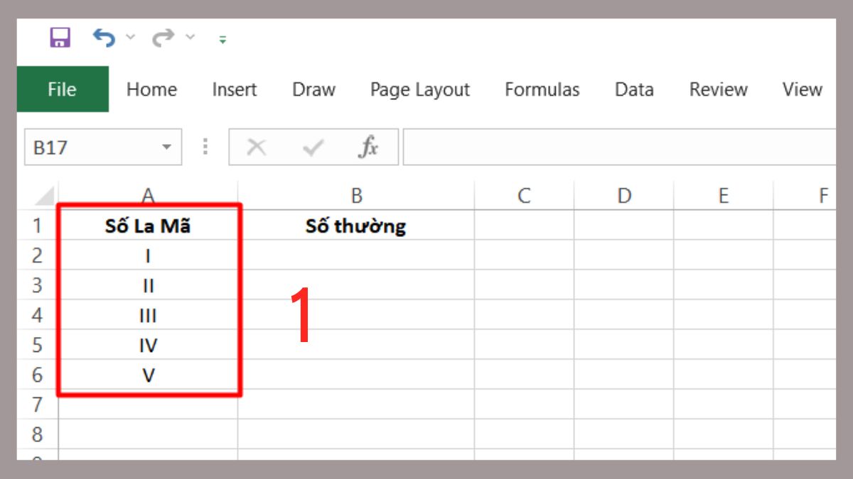 Cách chuyển số La Mã về số thường trong Excel Bước 1