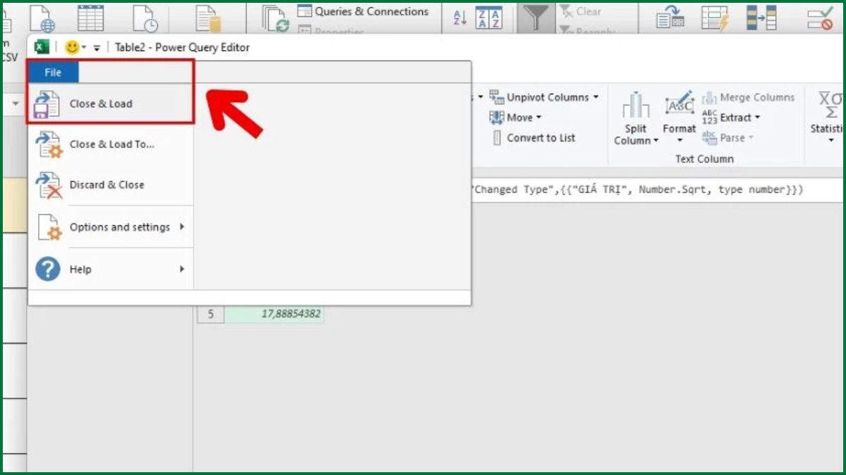 Cách tính căn bậc 2 trong Excel bằng Power Query bước 3