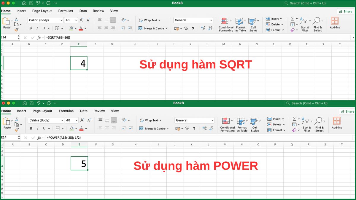 Cách tính căn bậc 2 trong Excel cho số âm