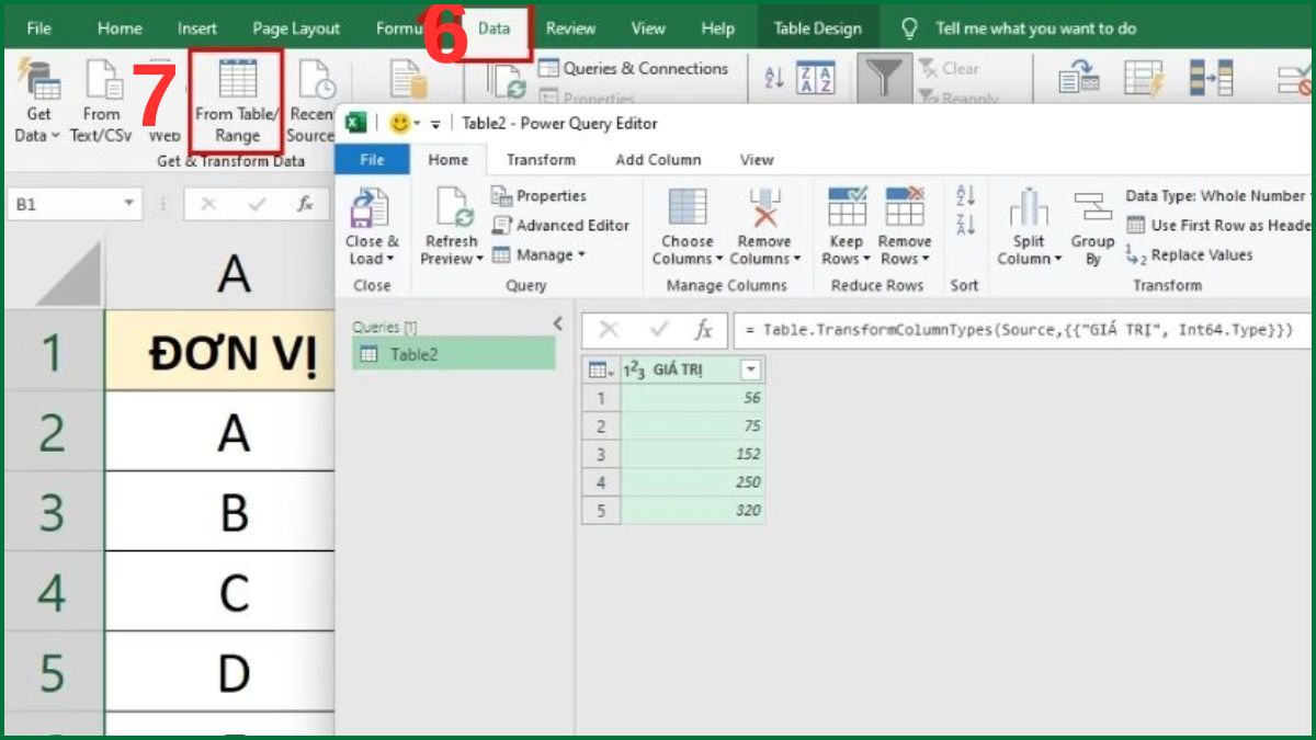 Cách tính căn bậc 2 trong Excel bằng Power Query bước 2a
