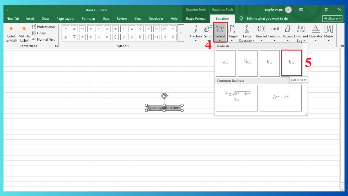 Chèn biểu tượng căn bậc 3 trong Excel vào ô tính Bước 3