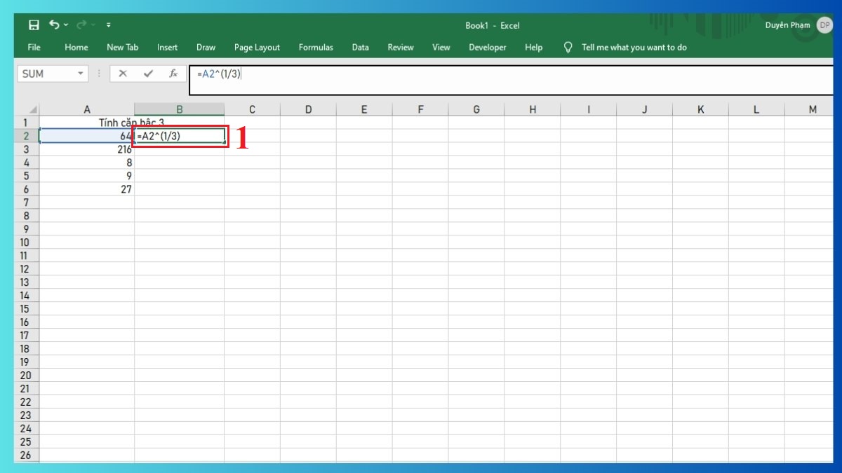Các cách tính căn bậc 3 trong Excel Bước 1