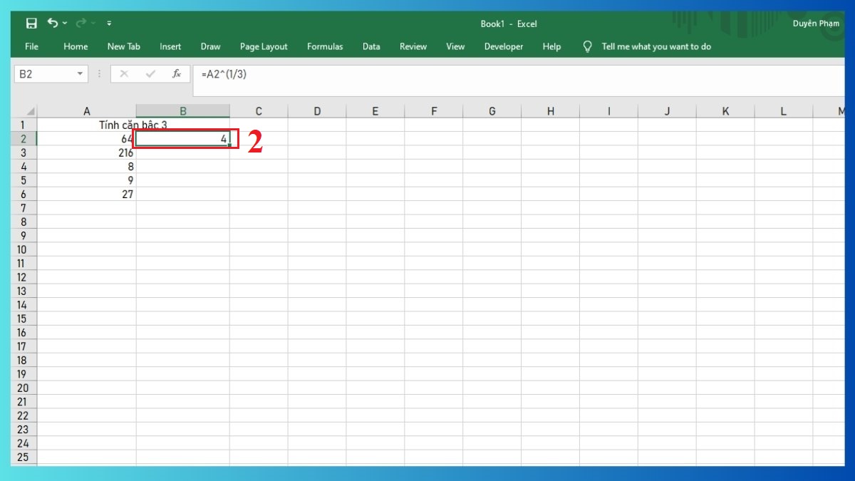 Các cách tính căn bậc 3 trong Excel Bước 2