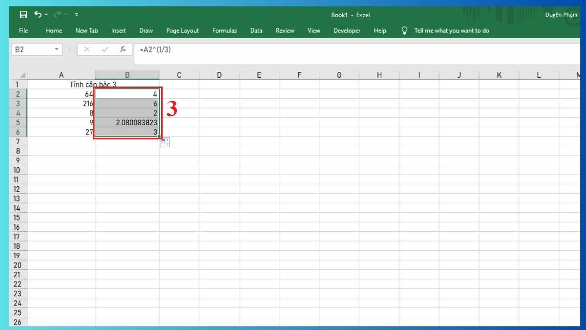 Các cách tính căn bậc 3 trong Excel Bước 3