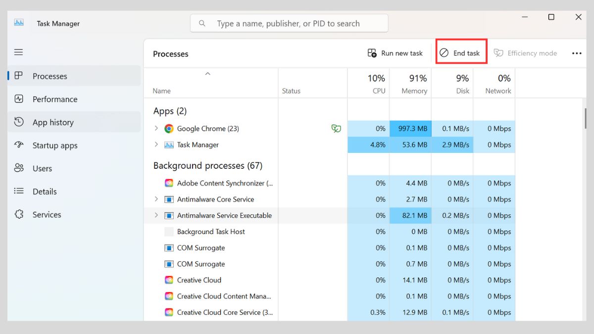 Sửa lỗi CPU 100% hiệu quả: Tắt các tiến trình chạy ngầm 