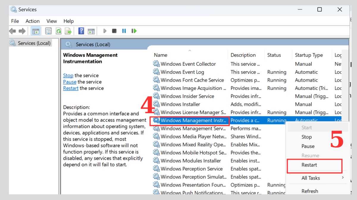Sửa lỗi CPU 100% hiệu quả: khắc phục lỗi WMI Provider Host Bước 3