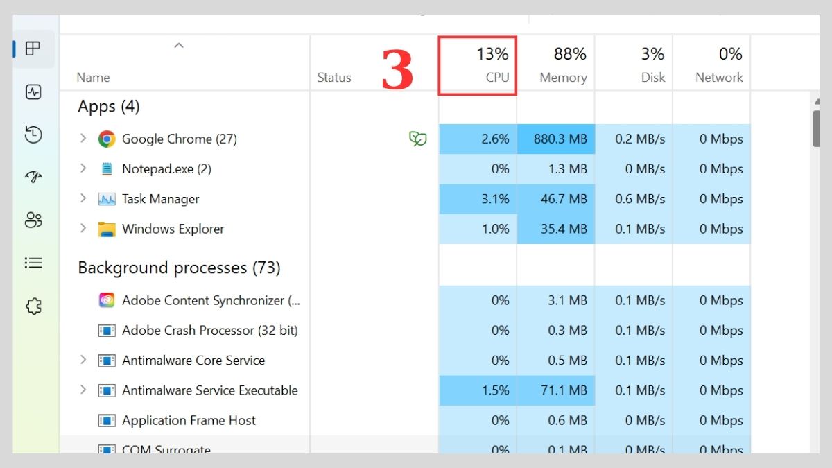 Kiểm tra lỗi CPU 100%: Kiểm tra Task Manager Bước 3
