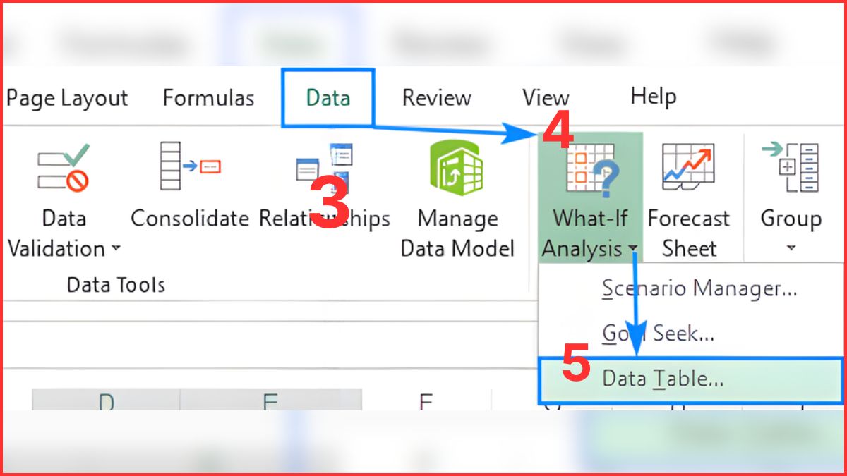 Data Table trong Excel tạo Data Table 2 Bước 3