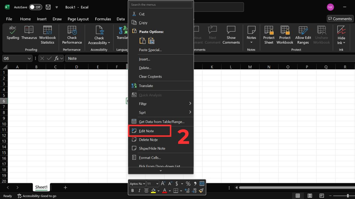 Cách chỉnh sửa ghi chú trong Excel bằng chuột bước 2