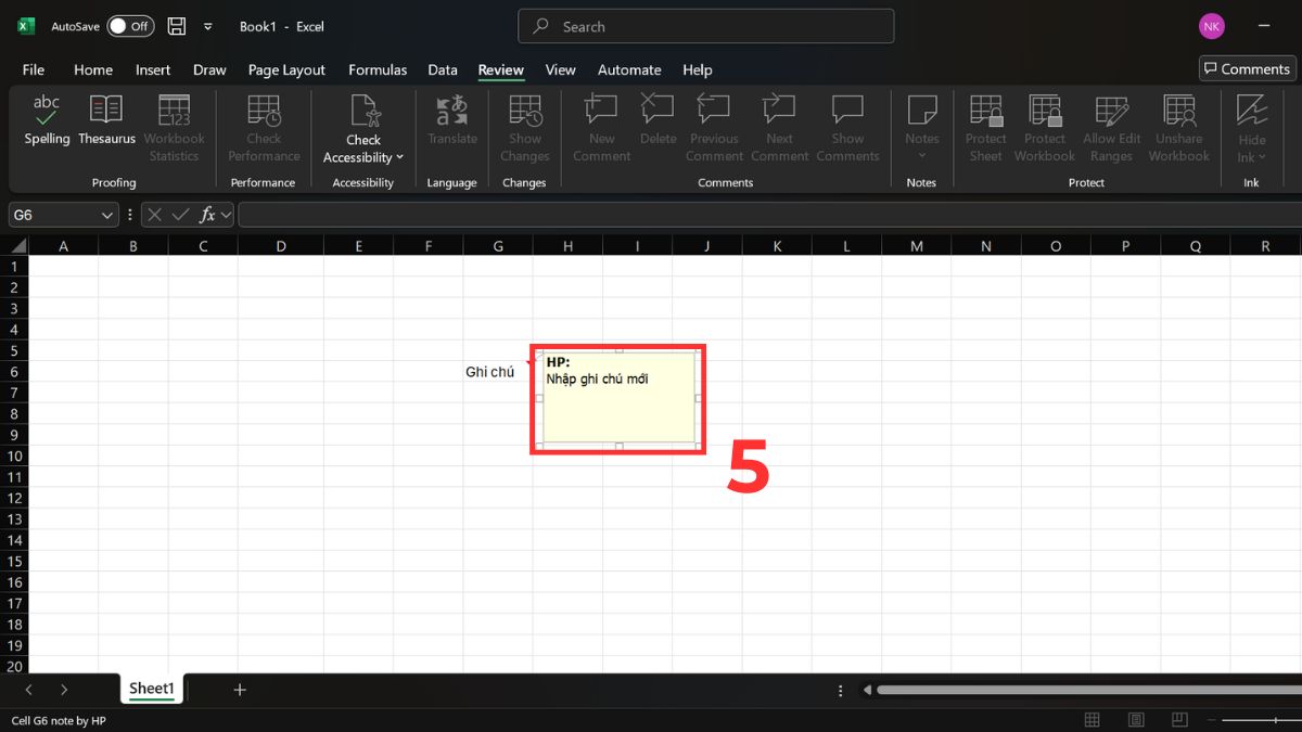 Cách chỉnh sửa ghi chú trong Excel bằng thanh Ribbon bước 3