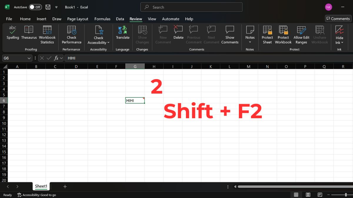 Cách thêm ghi chú trong Excel bằng phím tắt bước 2