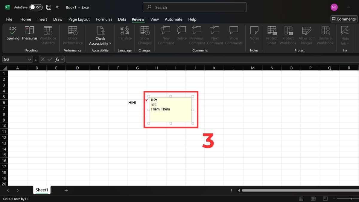 Cách thêm ghi chú trong Excel bằng phím tắt bước 3