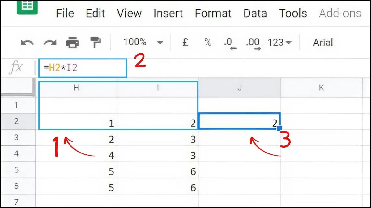 Hàm nhân trong Google Sheet: Dùng toán tử nhân (*) cơ bản