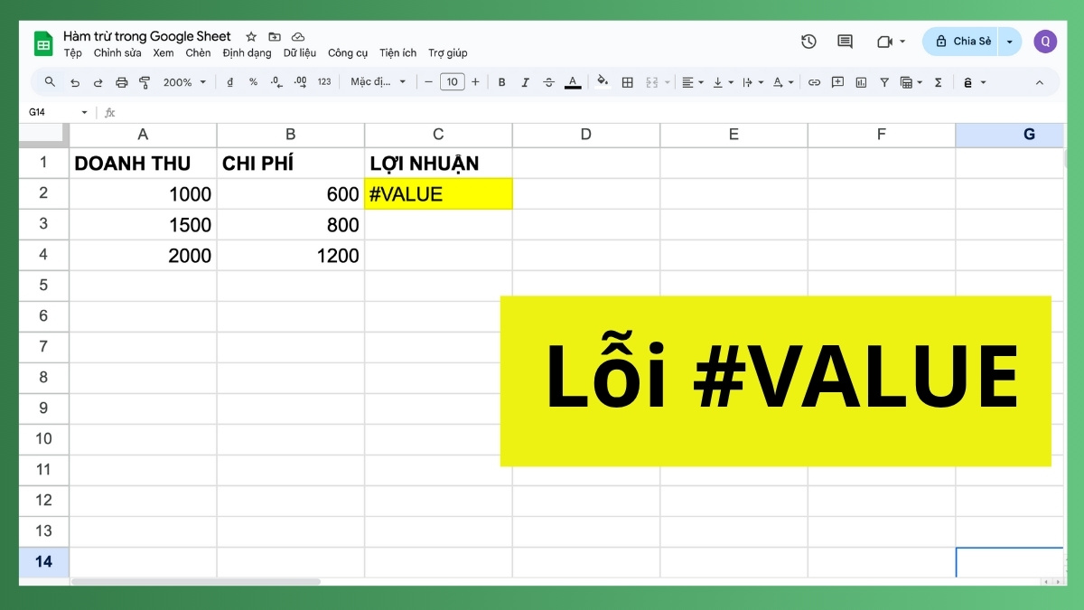 Lỗi thường gặp khi sử dụng hàm trừ trong Google Sheet