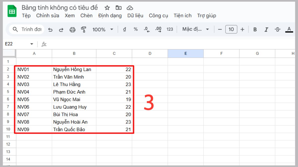 Ví dụ thực tế hàm VSTACK trong Google Sheets Bước 3