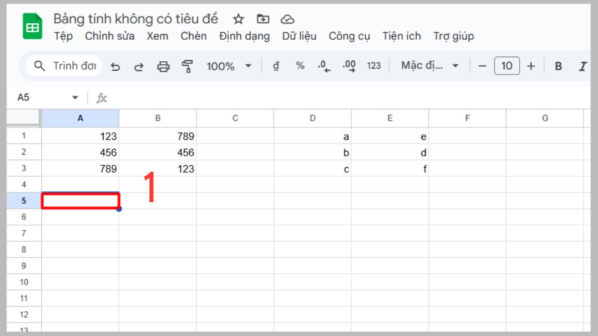 Hàm VSTACK trong Google Sheet giúp nối dữ liệu từ hai dải ô Bước 1