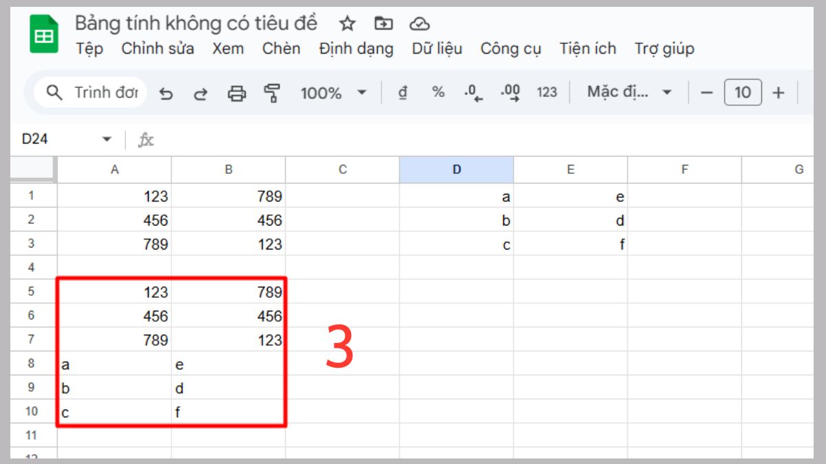 Hàm VSTACK trong Google Sheet giúp nối dữ liệu từ hai dải ô Bước 3
