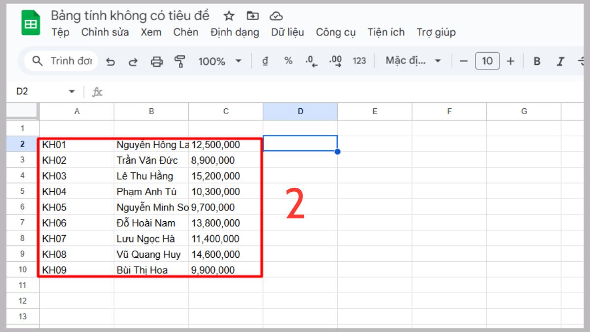 Hàm VSTACK trong Google Sheet giúp nối dữ liệu từ nhiều sheet trong cùng một file Bước 2