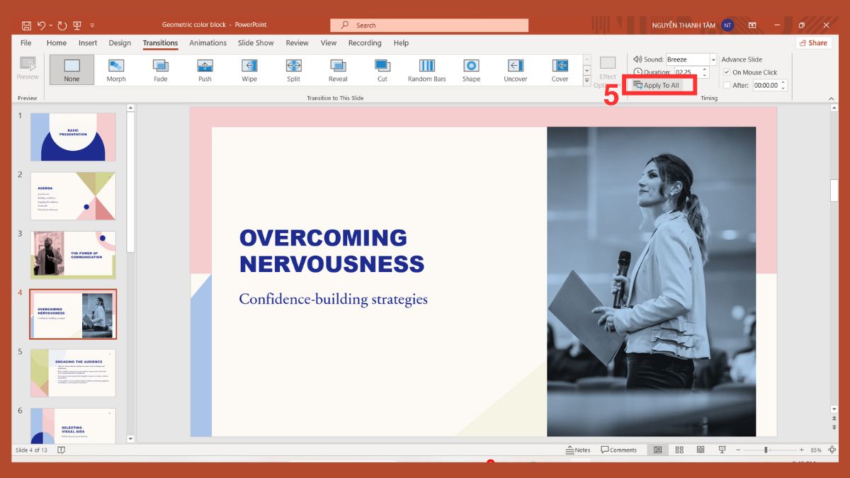 Cách chèn hiệu ứng âm thanh khi chuyển slide Bước 3