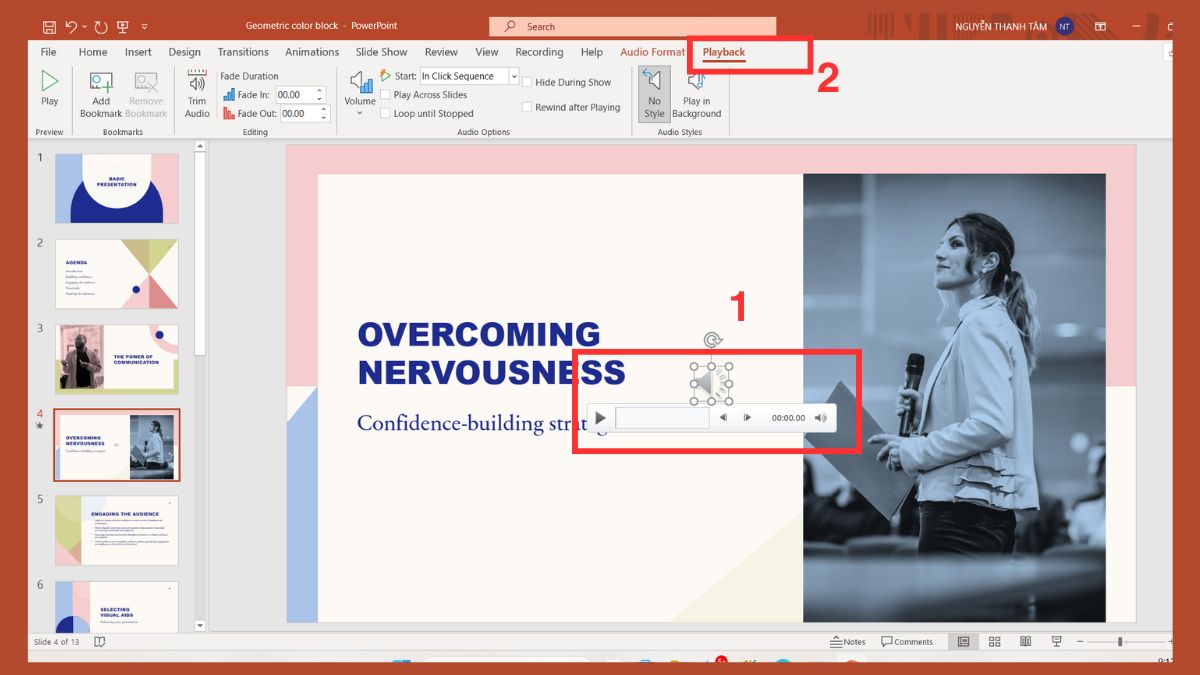 Tự động phát âm thanh khi trình chiếu Bước 1