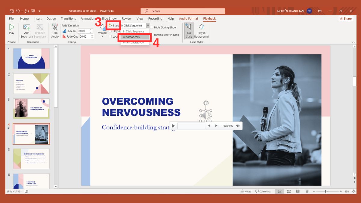 Tự động phát âm thanh khi trình chiếu Bước 2
