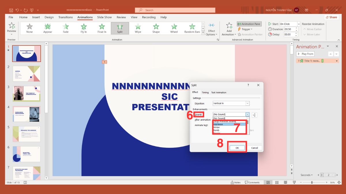 Thêm hiệu ứng âm thanh trong PowerPoint có sẵn Bước 3