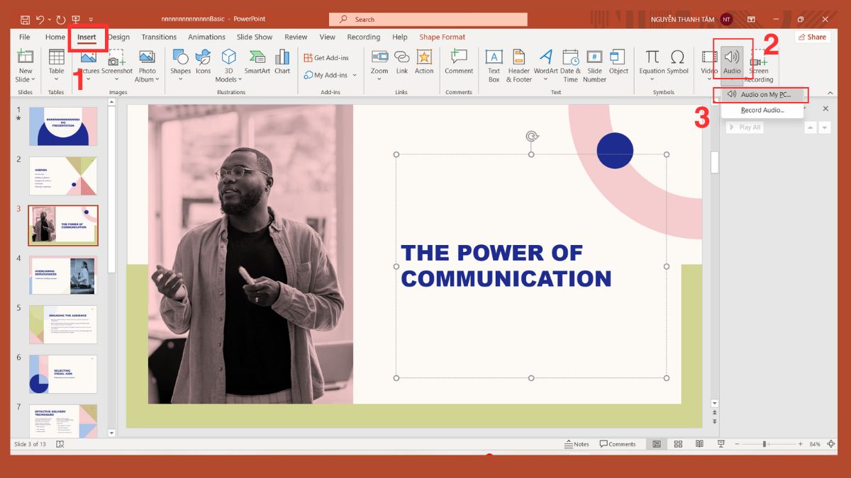 Thêm hiệu ứng âm thanh trong PowerPoint từ file ngoài Bước 1