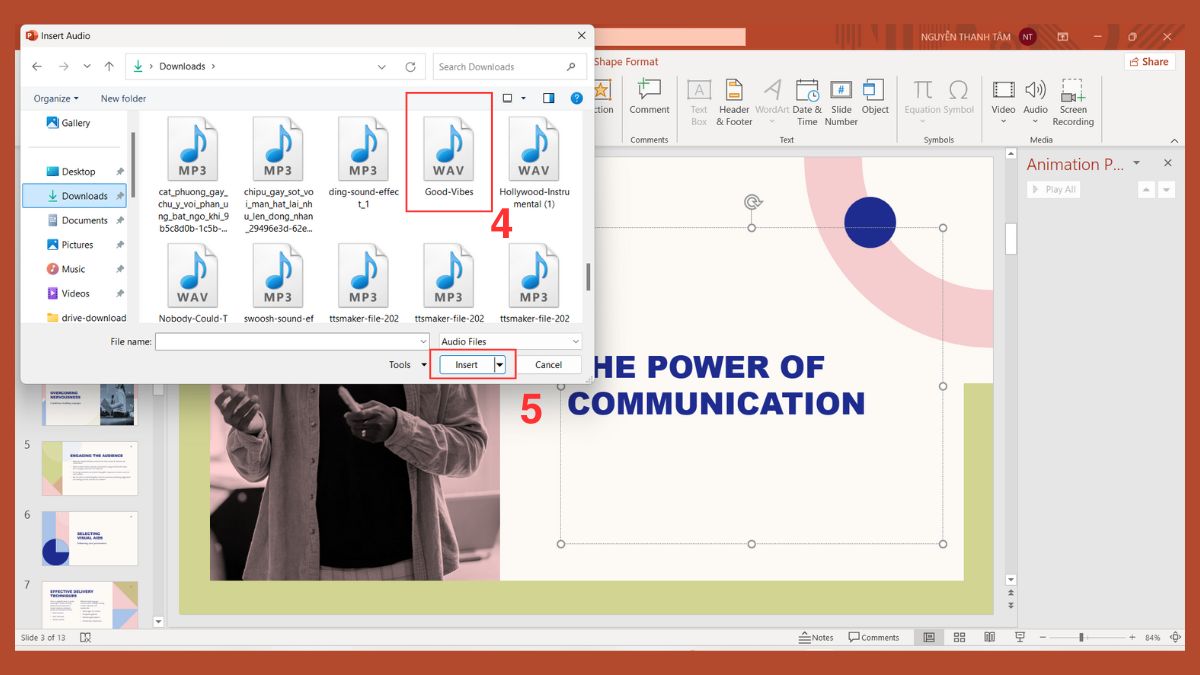 Thêm hiệu ứng âm thanh trong PowerPoint từ file ngoài Bước 2