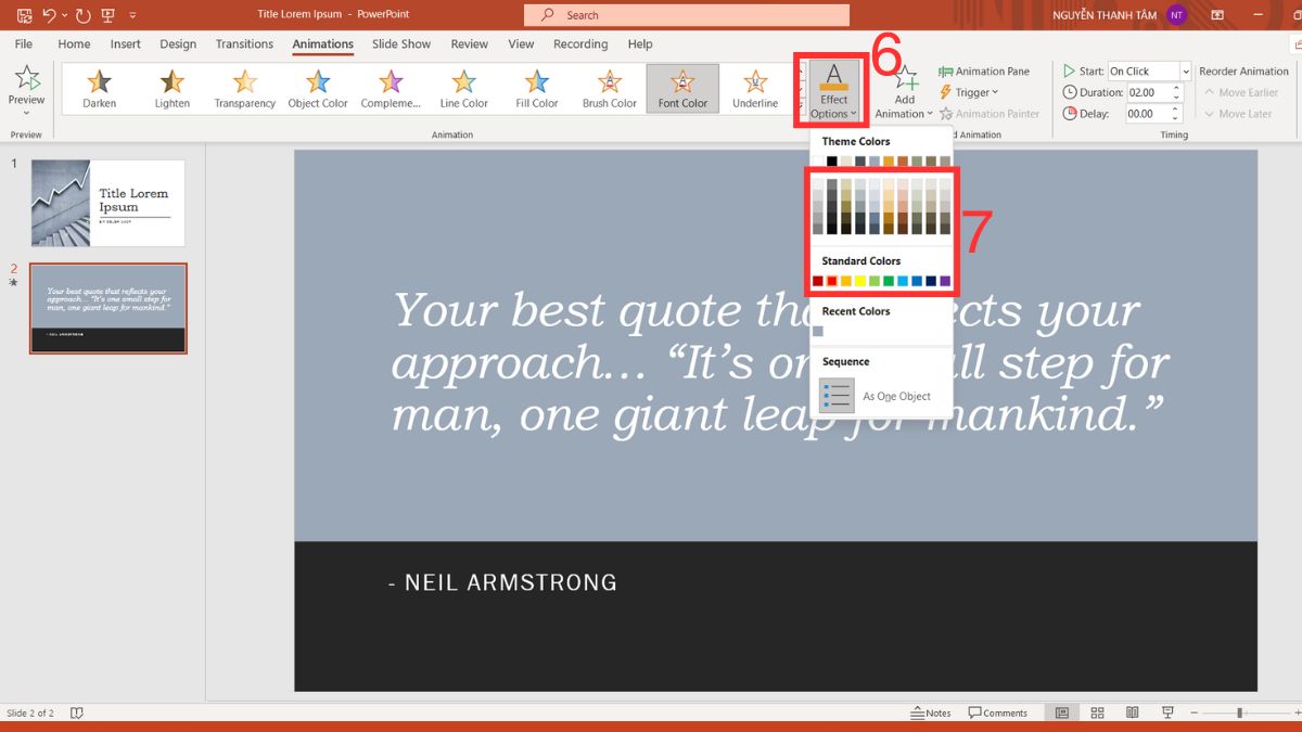 Hiệu ứng đổi màu chữ trong PowerPoint bằng Animation Bước 3