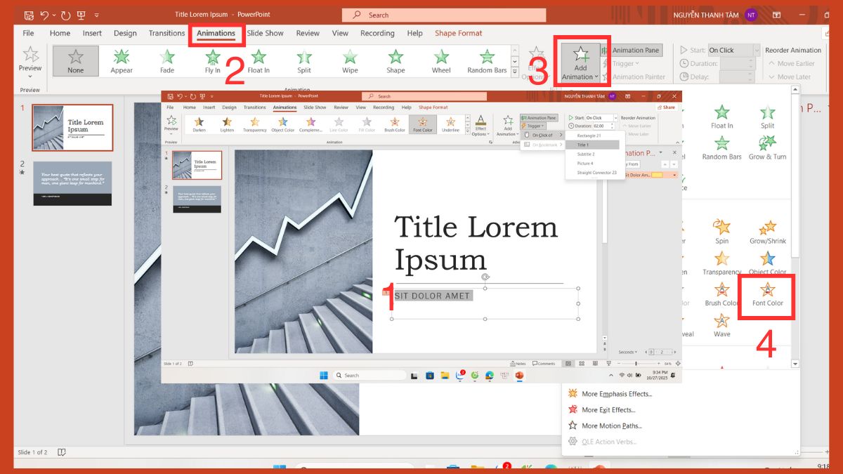 Hiệu ứng đổi màu chữ trong PowerPoint thủ công Bước 1