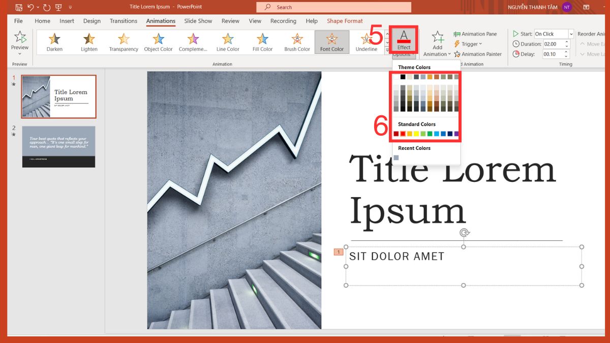 Hiệu ứng đổi màu chữ trong PowerPoint thủ công Bước 2