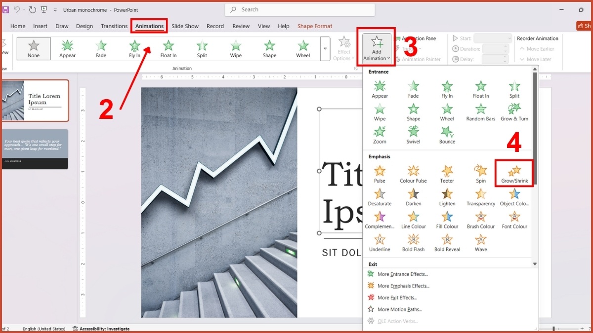 Cách thêm hiệu ứng Emphasis trong PowerPoint Bước 2