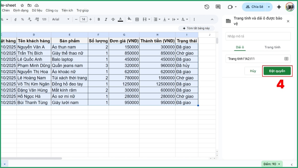 Hiển thị cảnh báo khi người dùng chỉnh sửa ô bị khóa bước 2