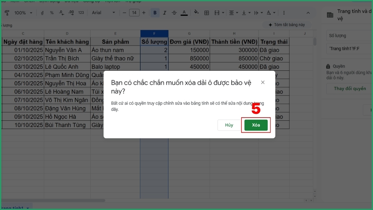 Cách mở khóa ô sau khi khóa ô trong Google Sheet bước 3