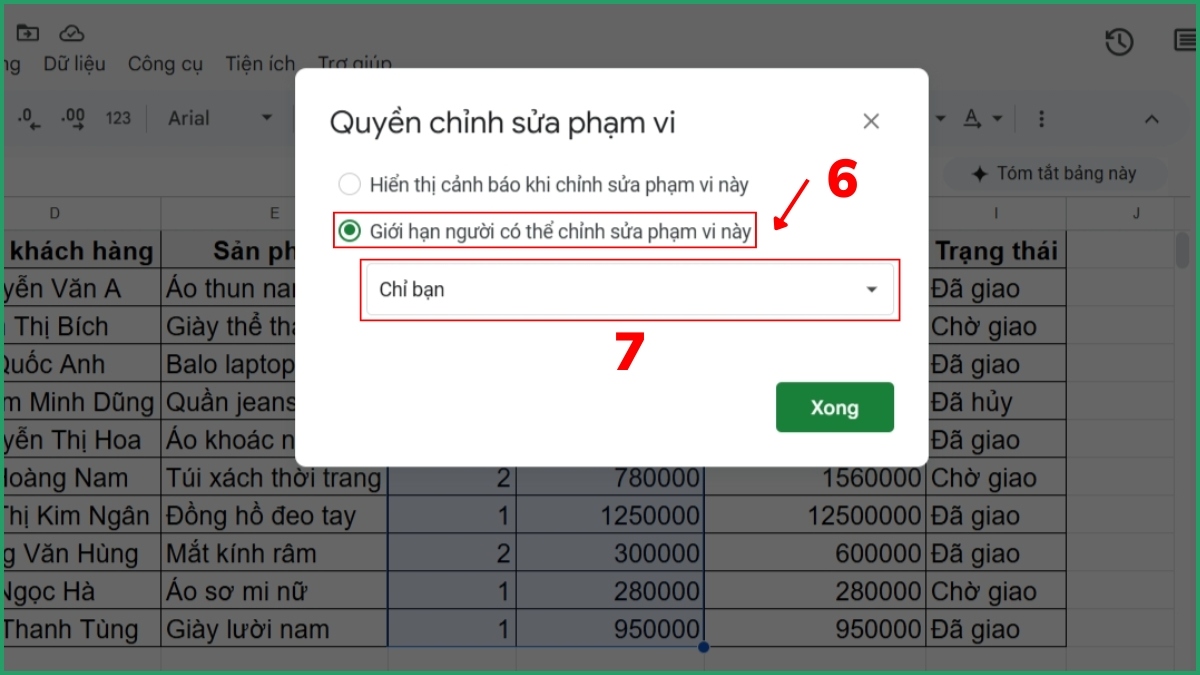 Cách khóa ô trong Google Sheet Bước 4