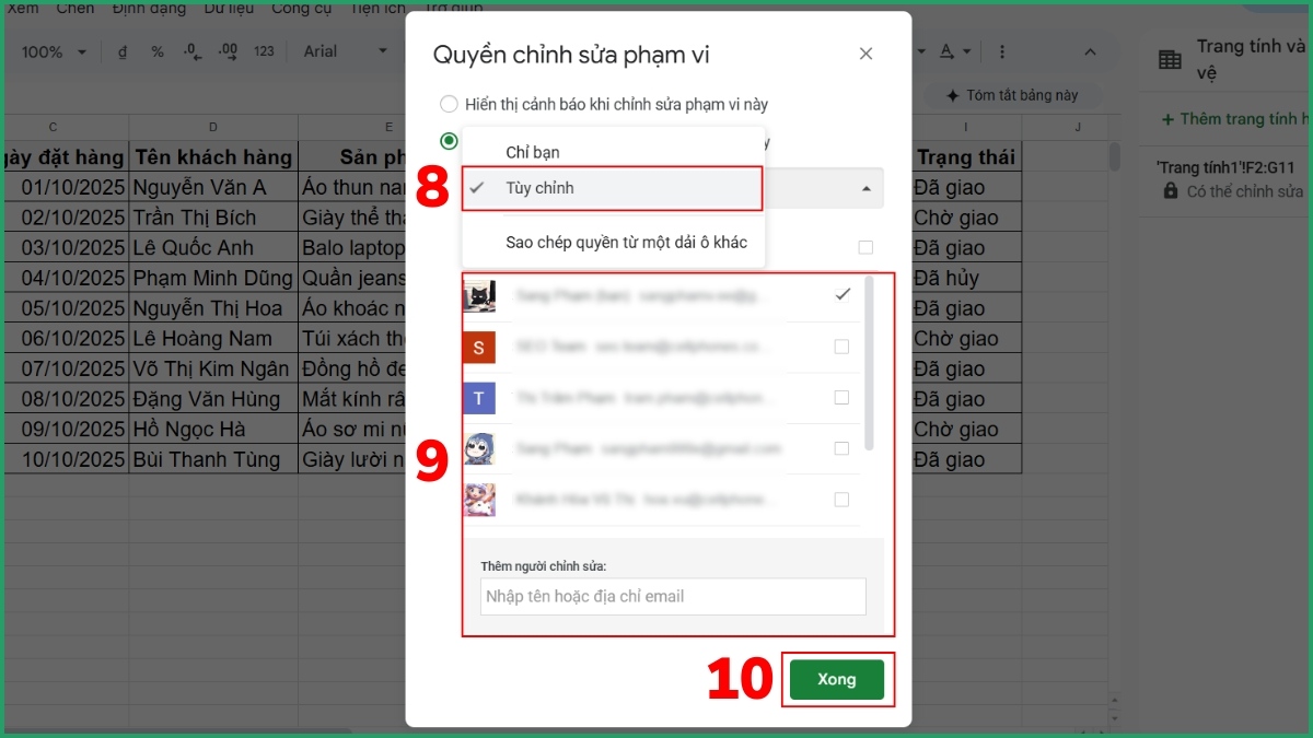 Cách khóa ô trong Google Sheet Bước 5