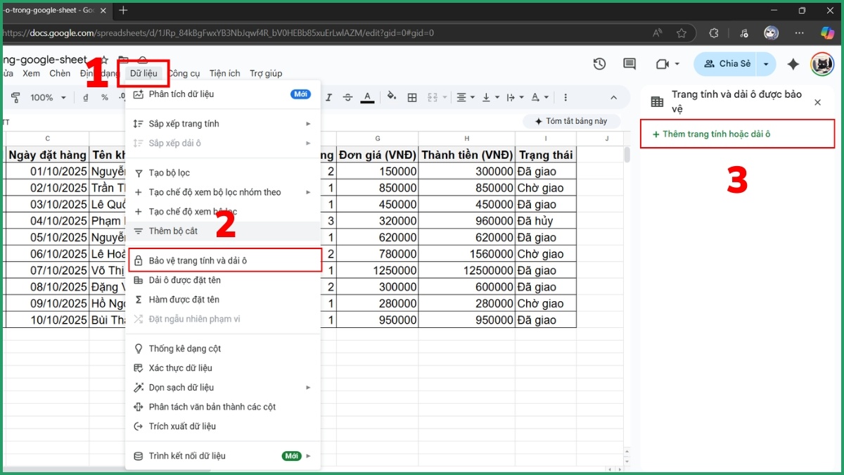 Cách khóa ô trong Google Sheet: Toàn bộ trang tính Bước 1