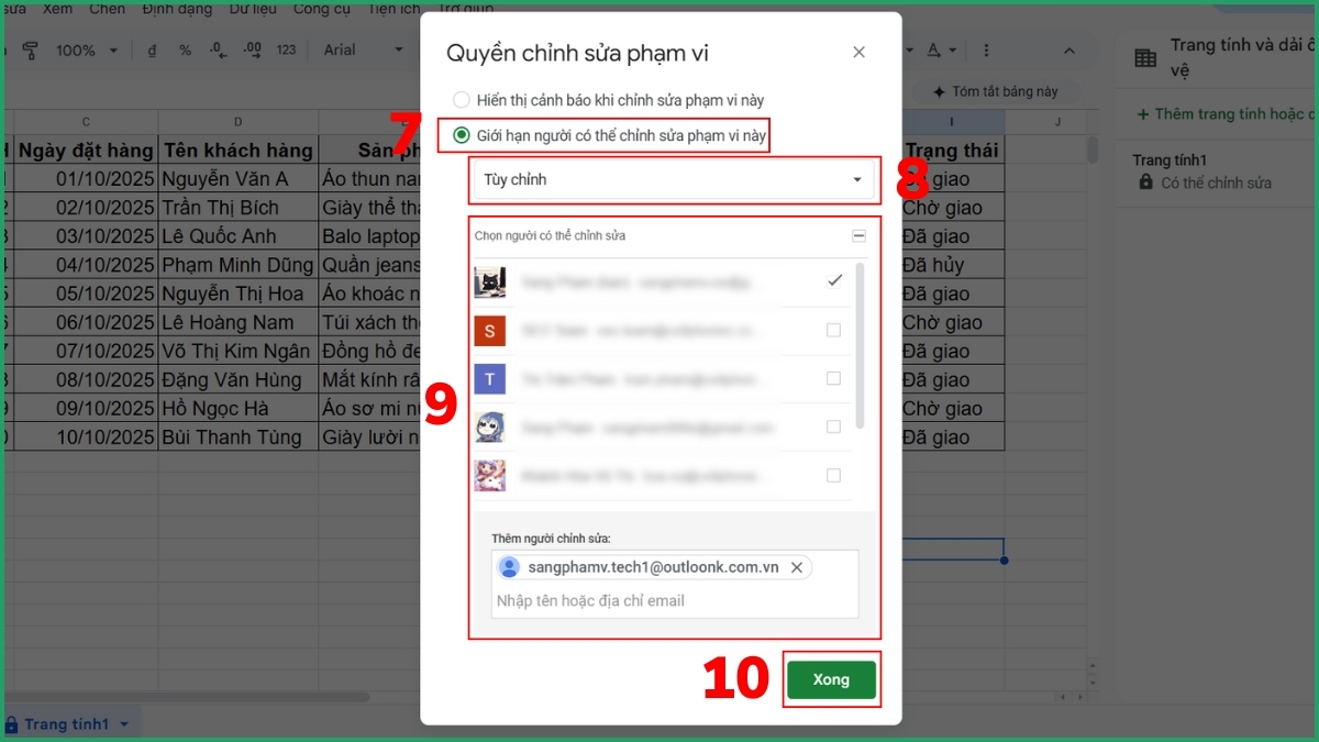 Cách khóa ô trong Google Sheet: Toàn bộ trang tính Bước 3