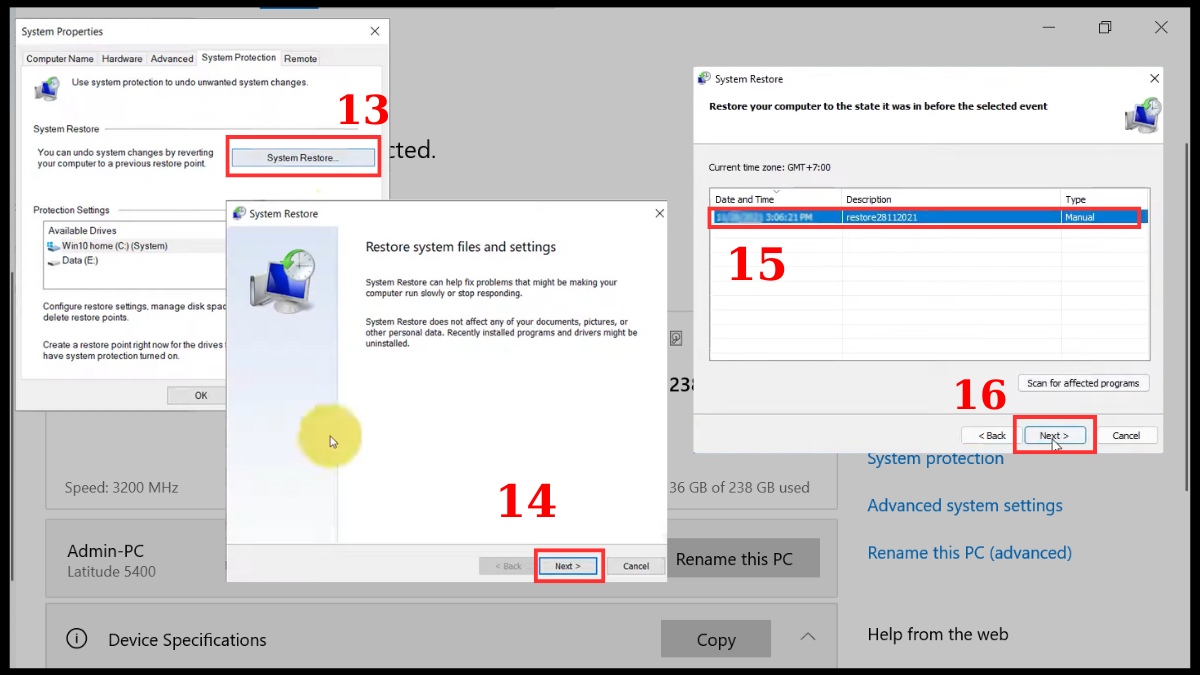 Cách khắc phục laptop lỗi Win: Dùng công cụ System Restore Bước 4a