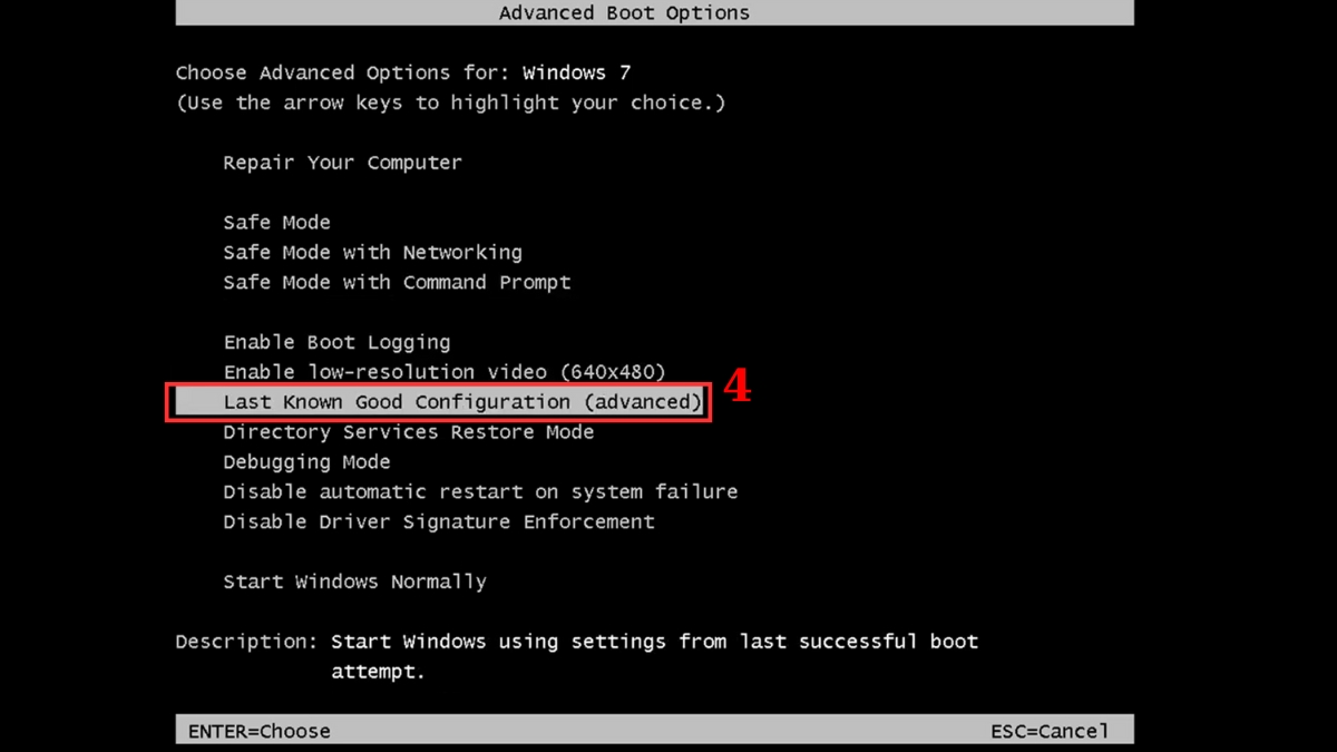 Cách khắc phục laptop lỗi Win: Sử dụng tính năng “Last Known Good Configuration” bước 2