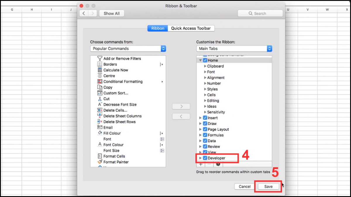 Cách mở Developer trong Excel MacOS bước 3