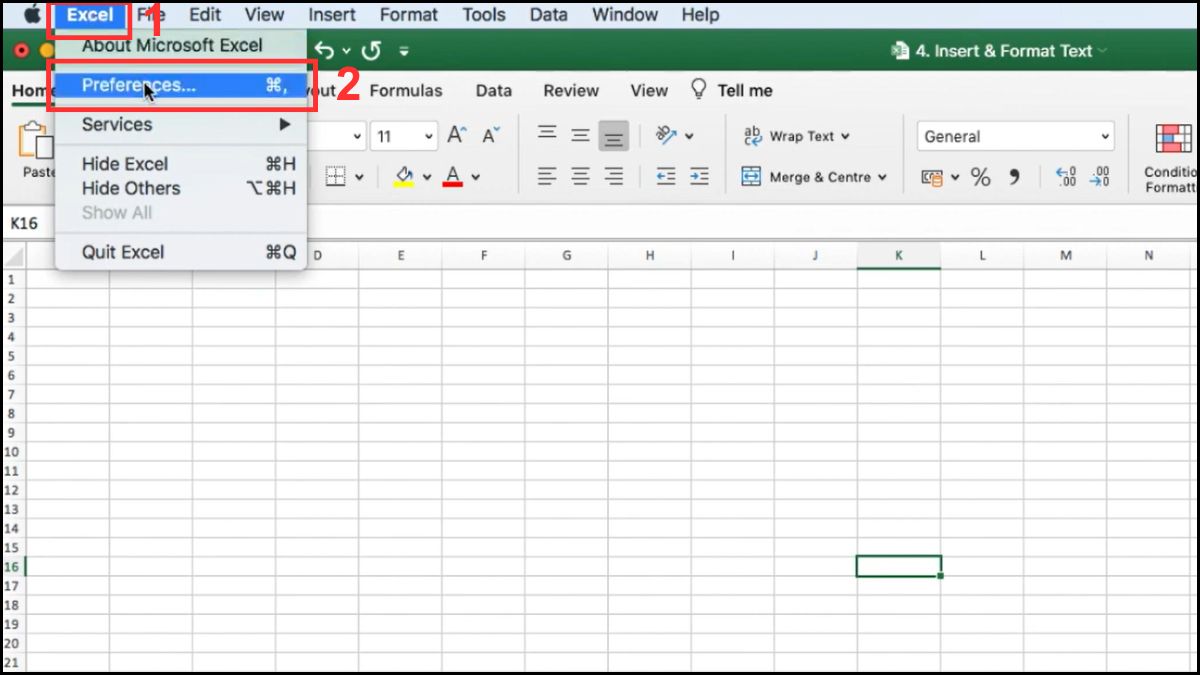 Cách mở Developer trong Excel MacOS bước 1