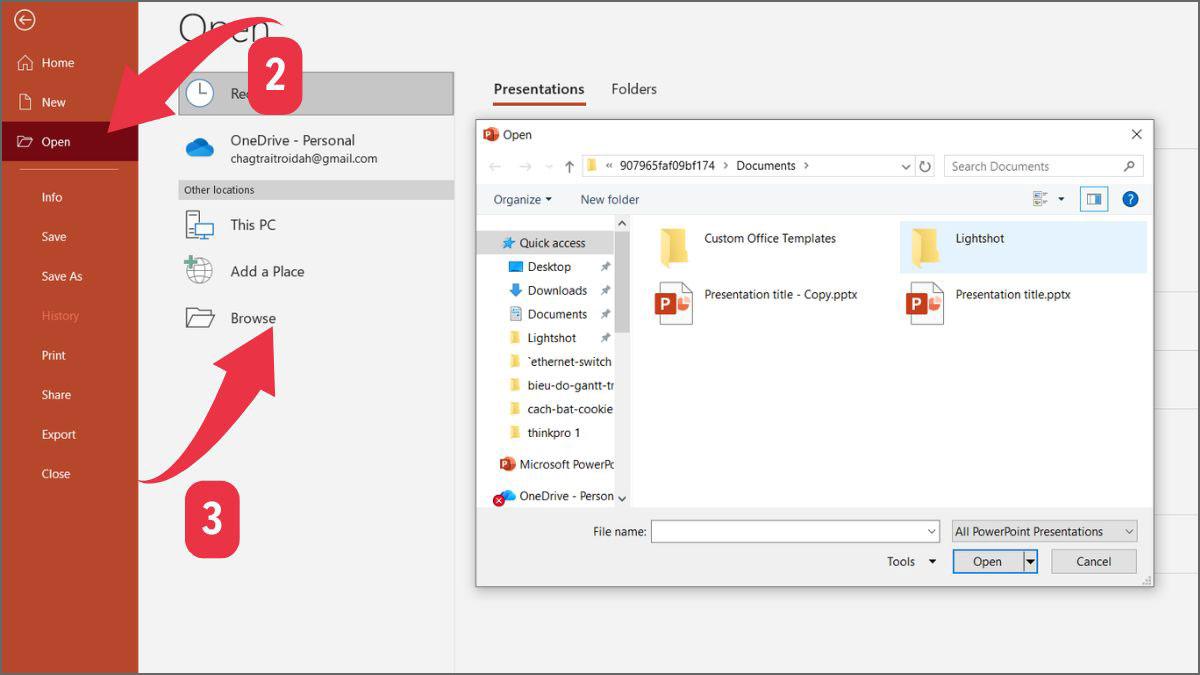 Tính năng Open and Repair khắc phục lỗi mở file PowerPoint bị lỗi Repair Bước 2
