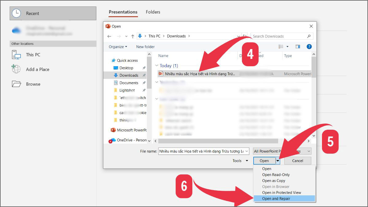 Tính năng Open and Repair khắc phục lỗi mở file PowerPoint bị lỗi Repair Bước 3