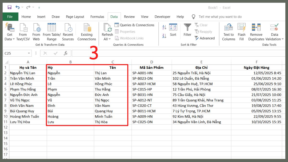 Cách tách cột trong Excel bằng công thức bước 3